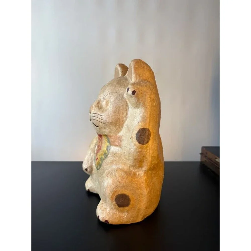 Japanese Maneki Neko Papier Mache Beckoning Cat Hariko Folk Toy 9.5 in
